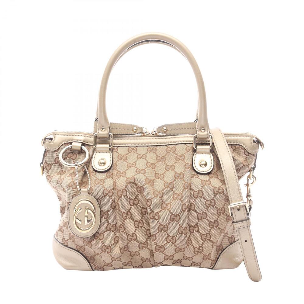 Gucci Sukey GG Canvas Handbag Leather Beige Gold Tone